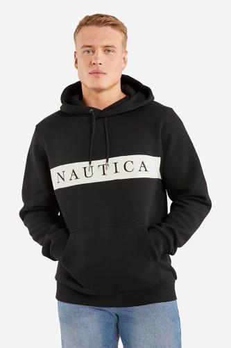 Nautica ανδρική μπλούζα φούτερ μονόχρωμη με κεντημένο logo και τσέπη καγκουρό - N1K01377 Μαύρο L